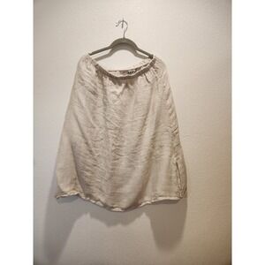 FLAX 100% Linen Pull On Skirt M Natural Made Lithuania Elastic Waist